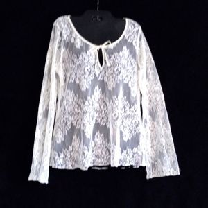 Vintage Victoria's Secret Moda International Lace Sheer Top w/piping & bow  L